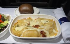 a plate of food on a tray