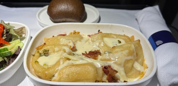 a plate of food on a tray