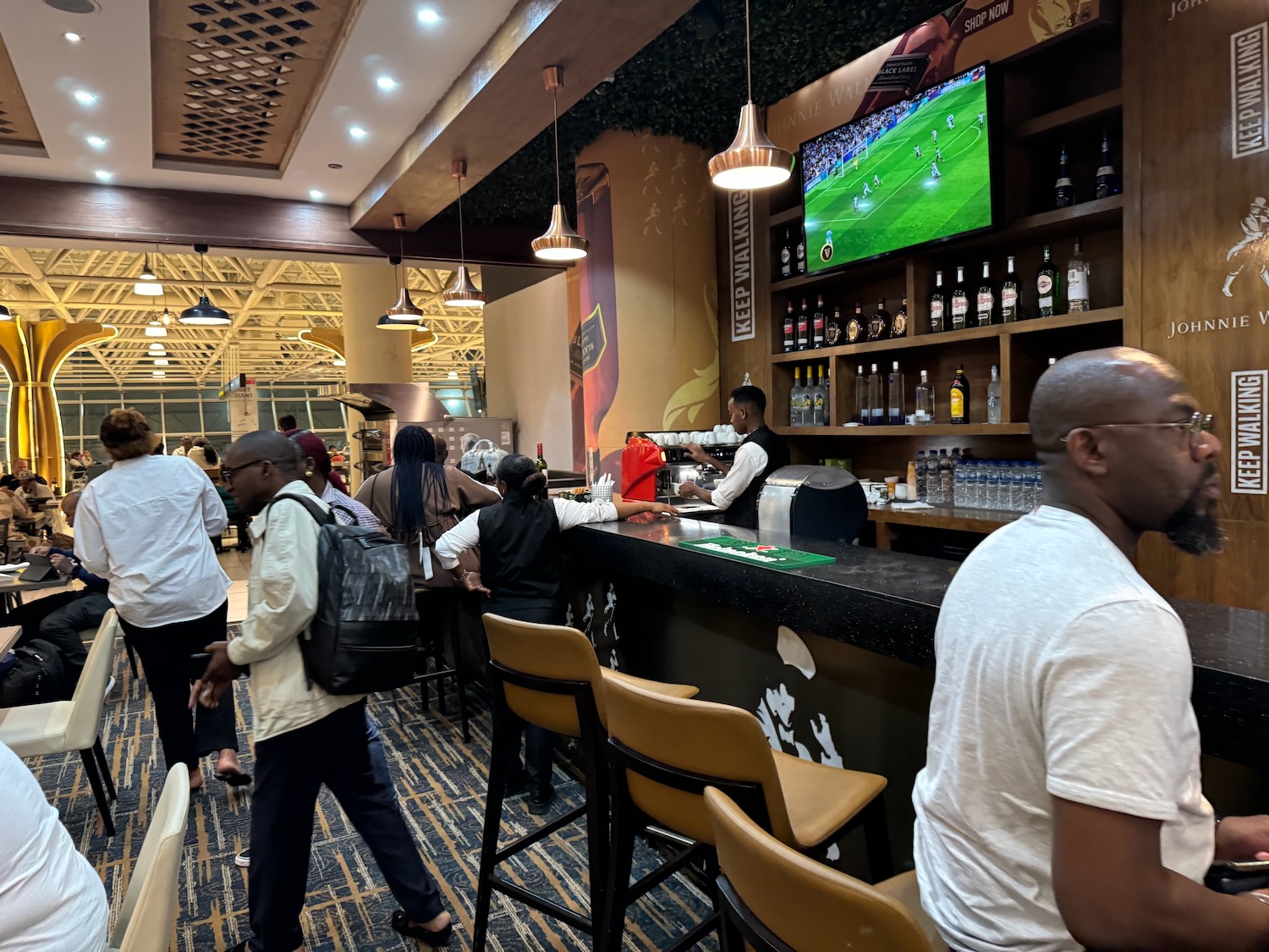 a group of people in a bar