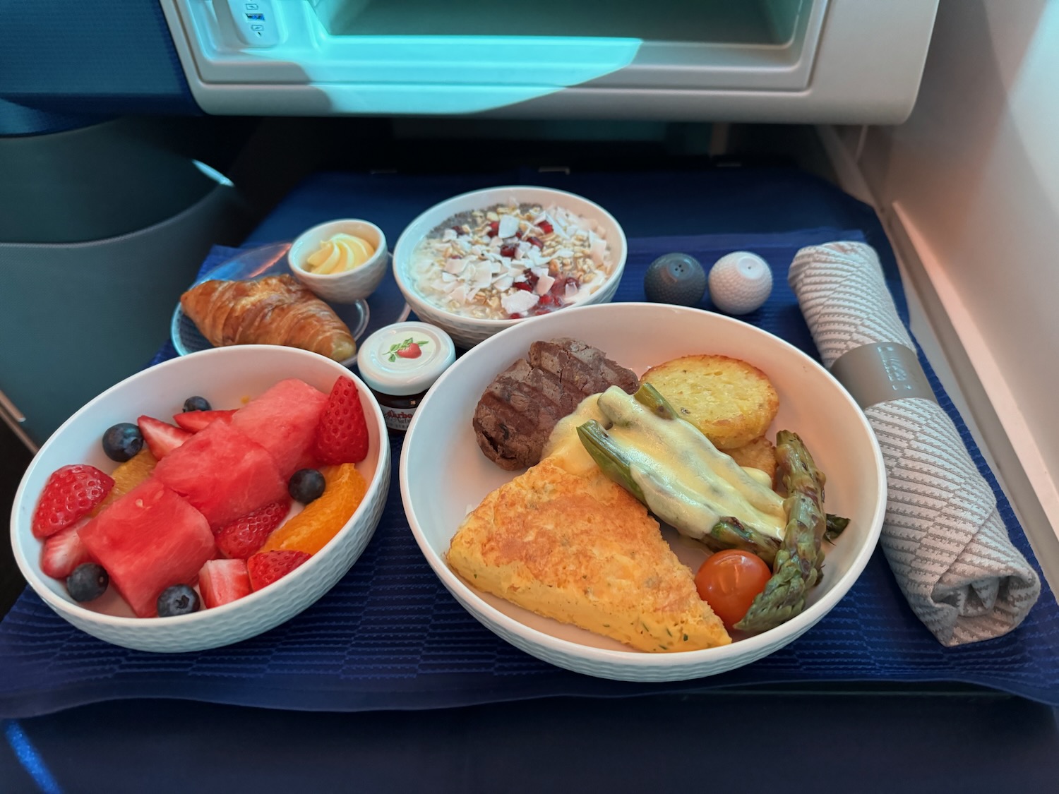 a plate of food on a tray