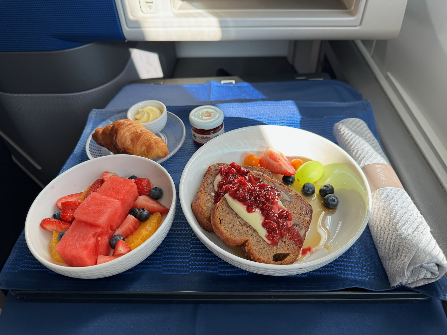 a plate of food on a tray