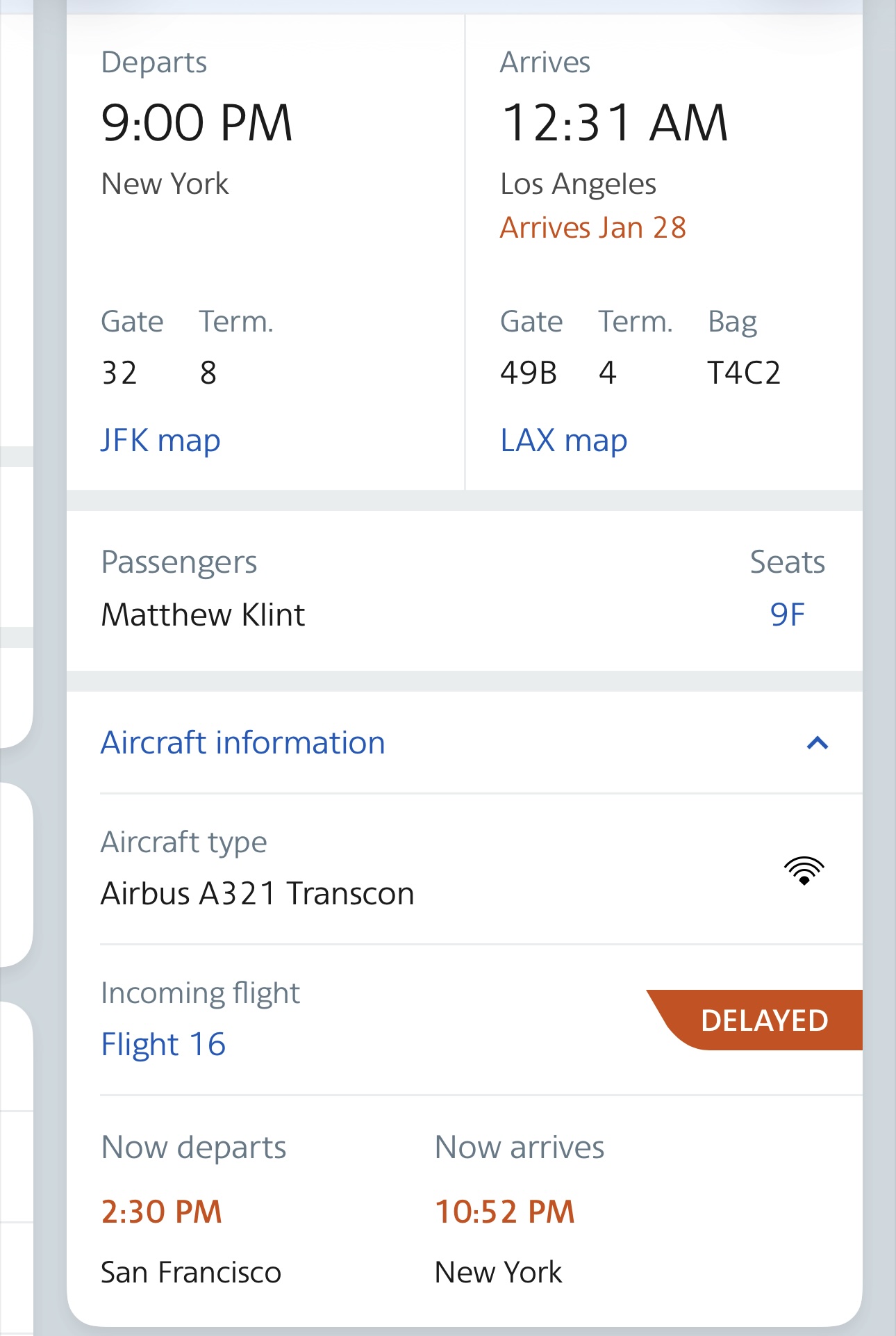 a screenshot of a flight information