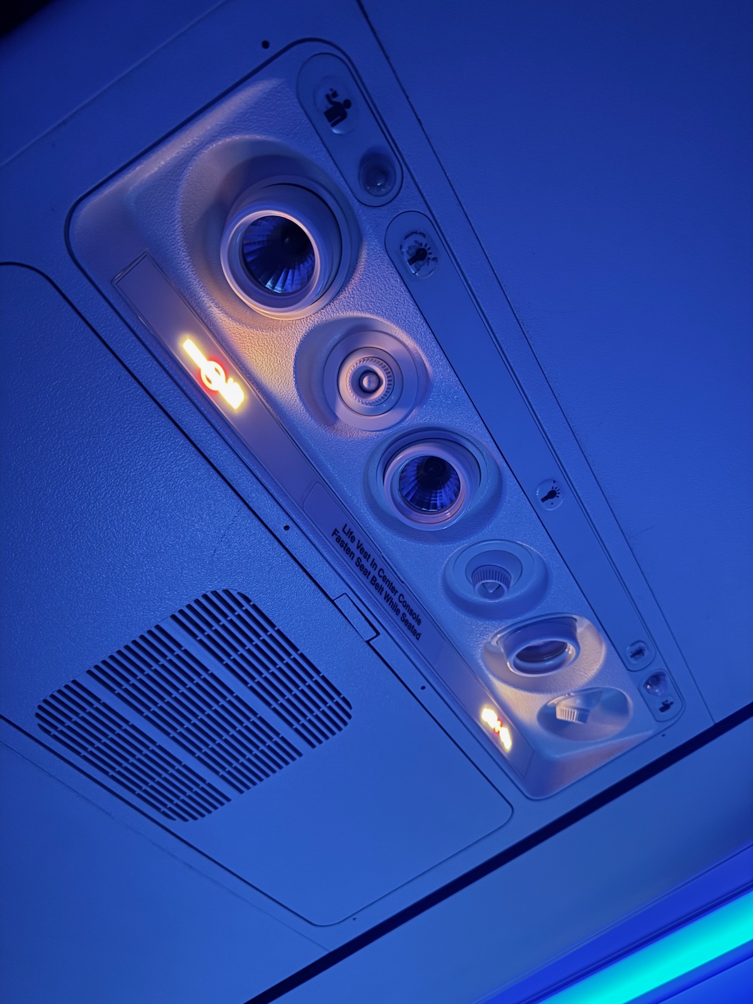 a close up of a plane's ceiling