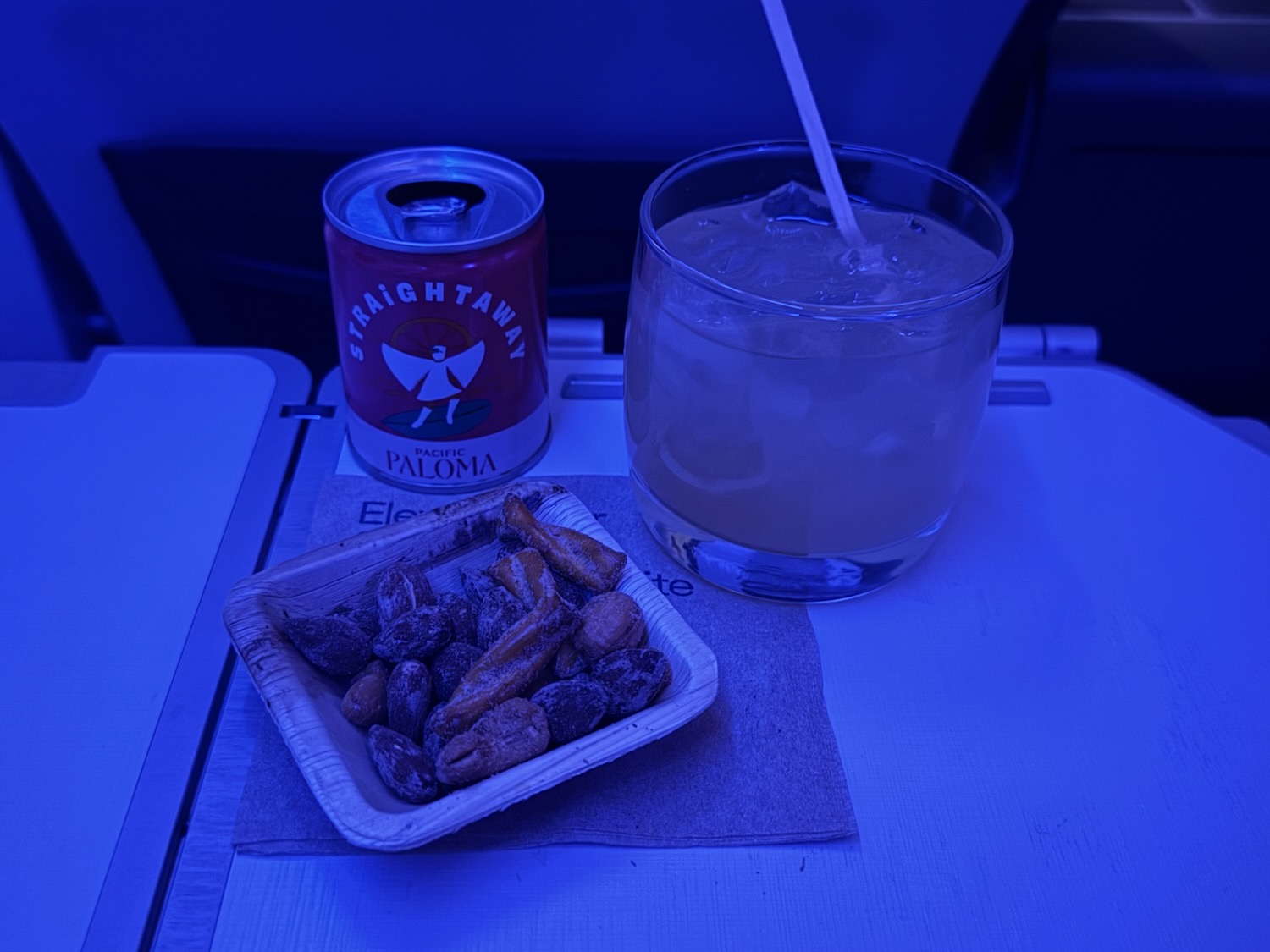 a drink and food on a table