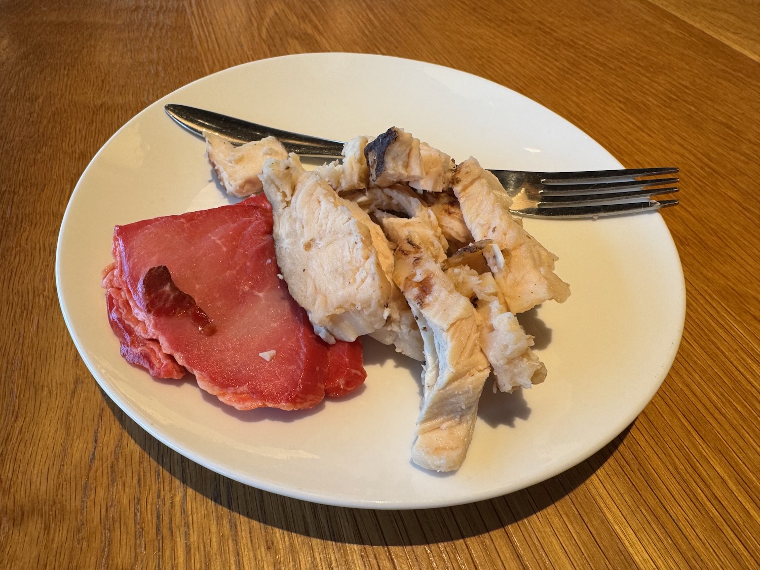 a plate of meat and a fork