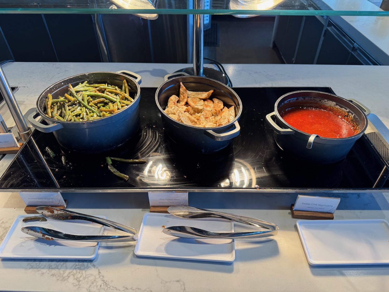 food in a buffet line