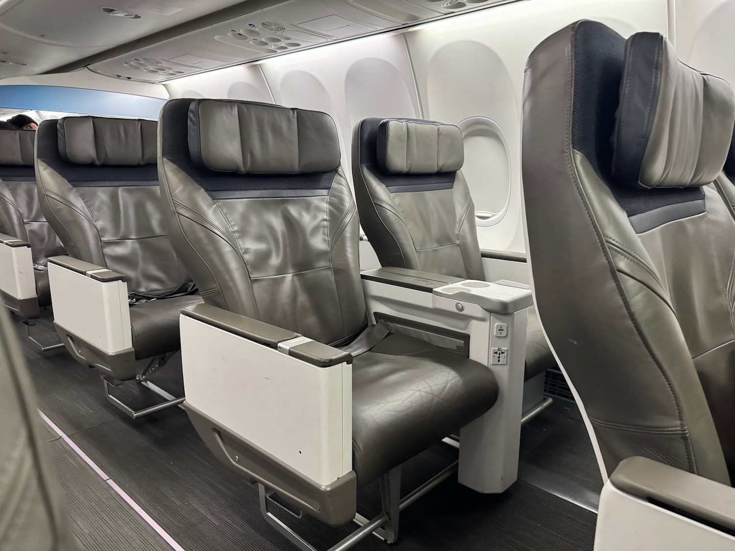 a row of seats in an airplane