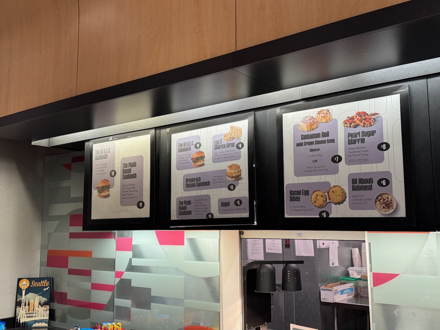 a menu board with pictures on it