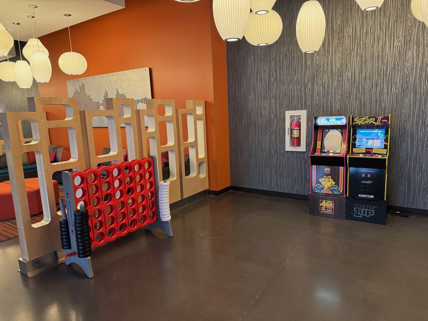 a game room with arcade games