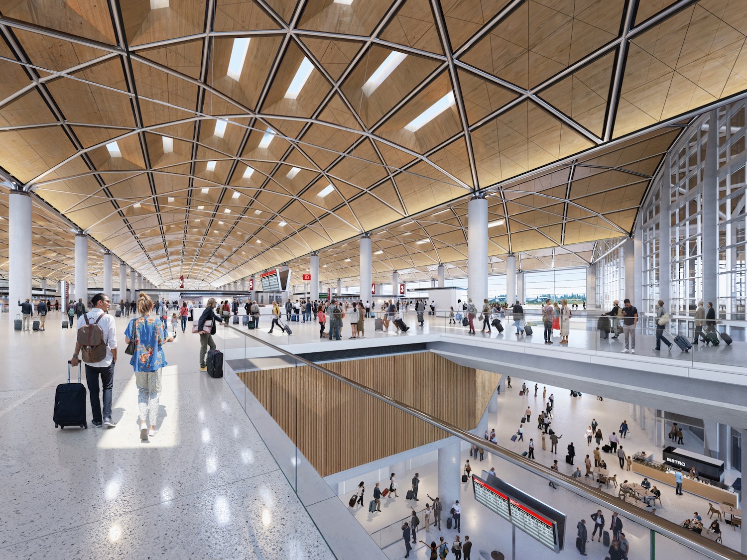 a large airport terminal with many people