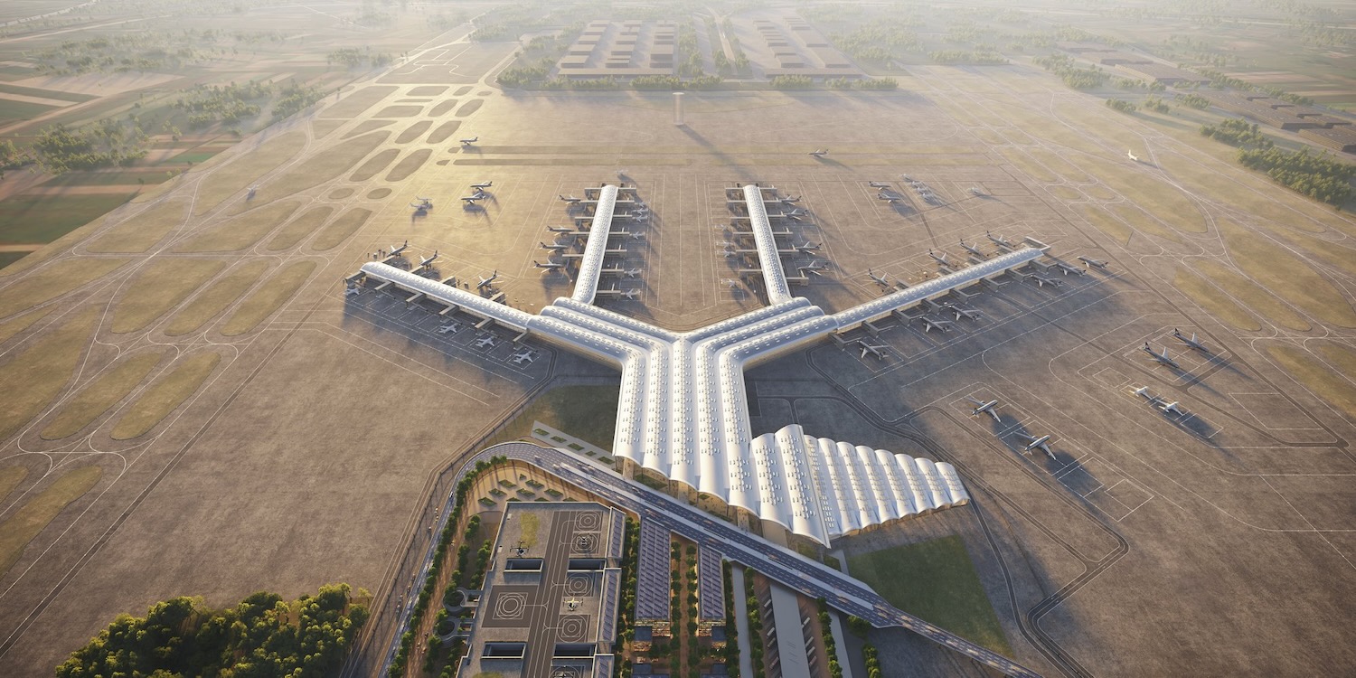an aerial view of an airport