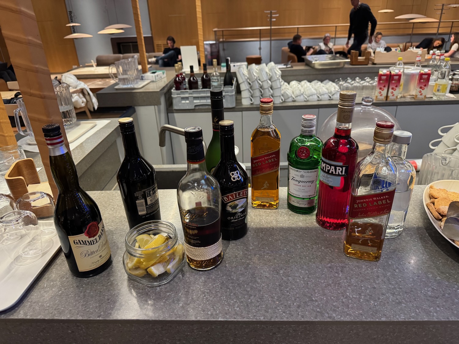 a group of bottles of alcohol on a counter