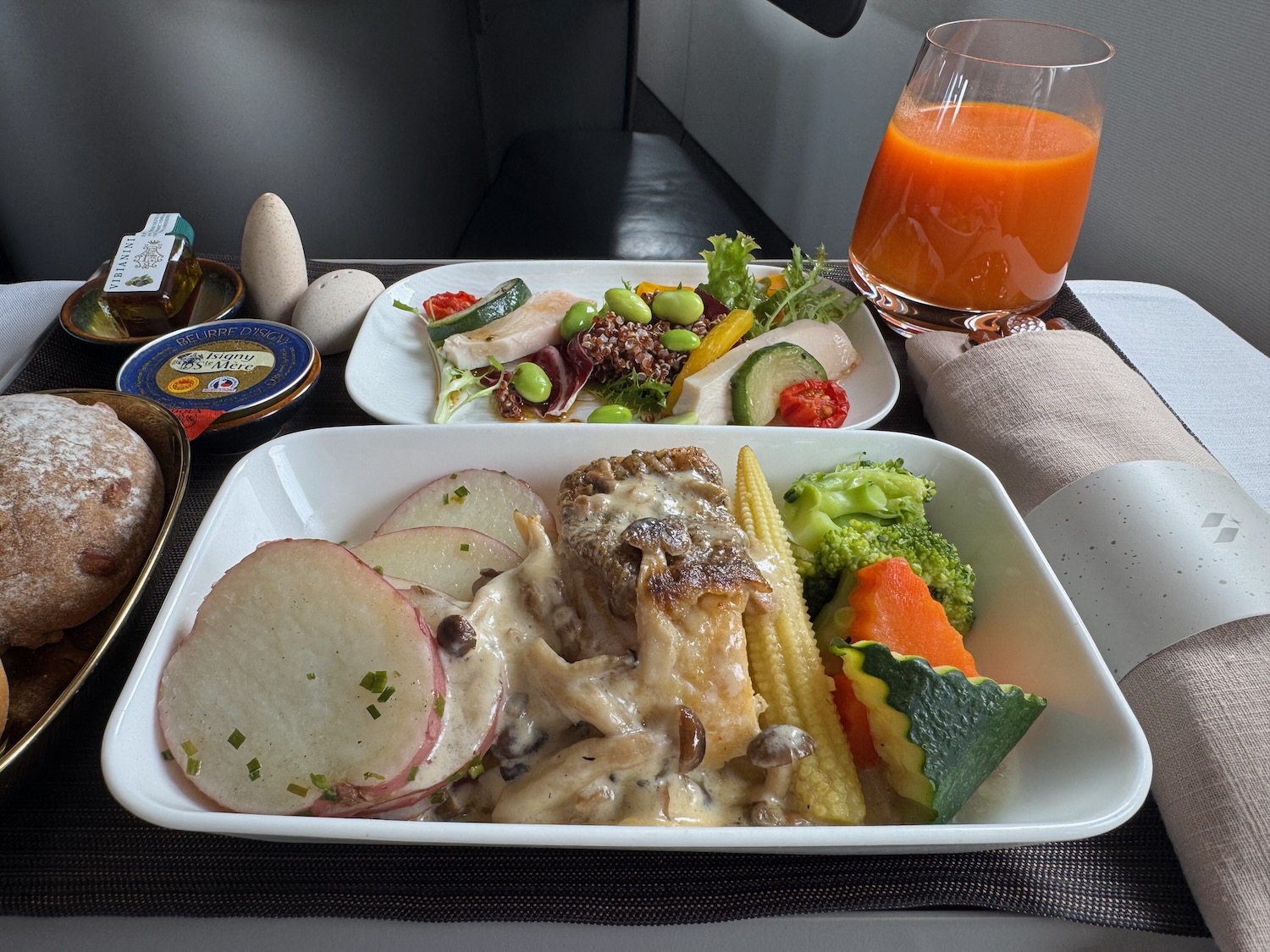 a plate of food on a tray