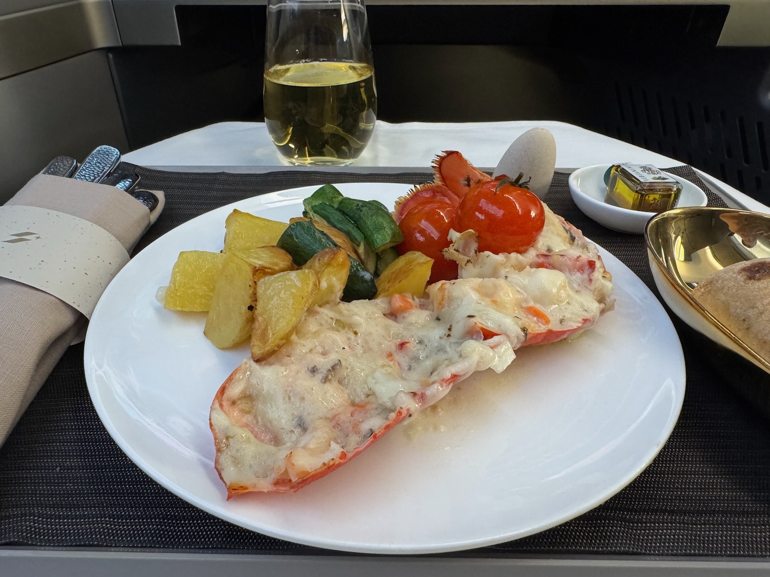 a plate of food on a tray