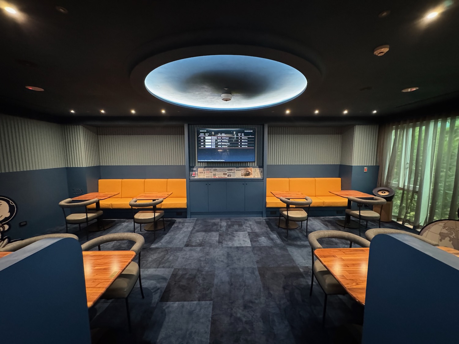 a room with tables and chairs