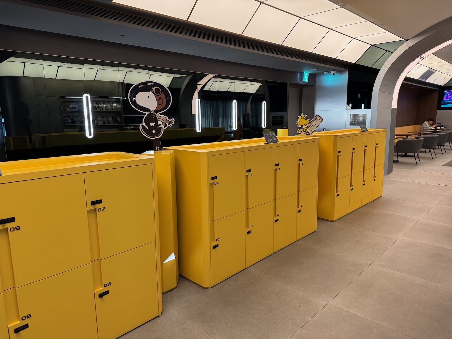 a row of yellow lockers