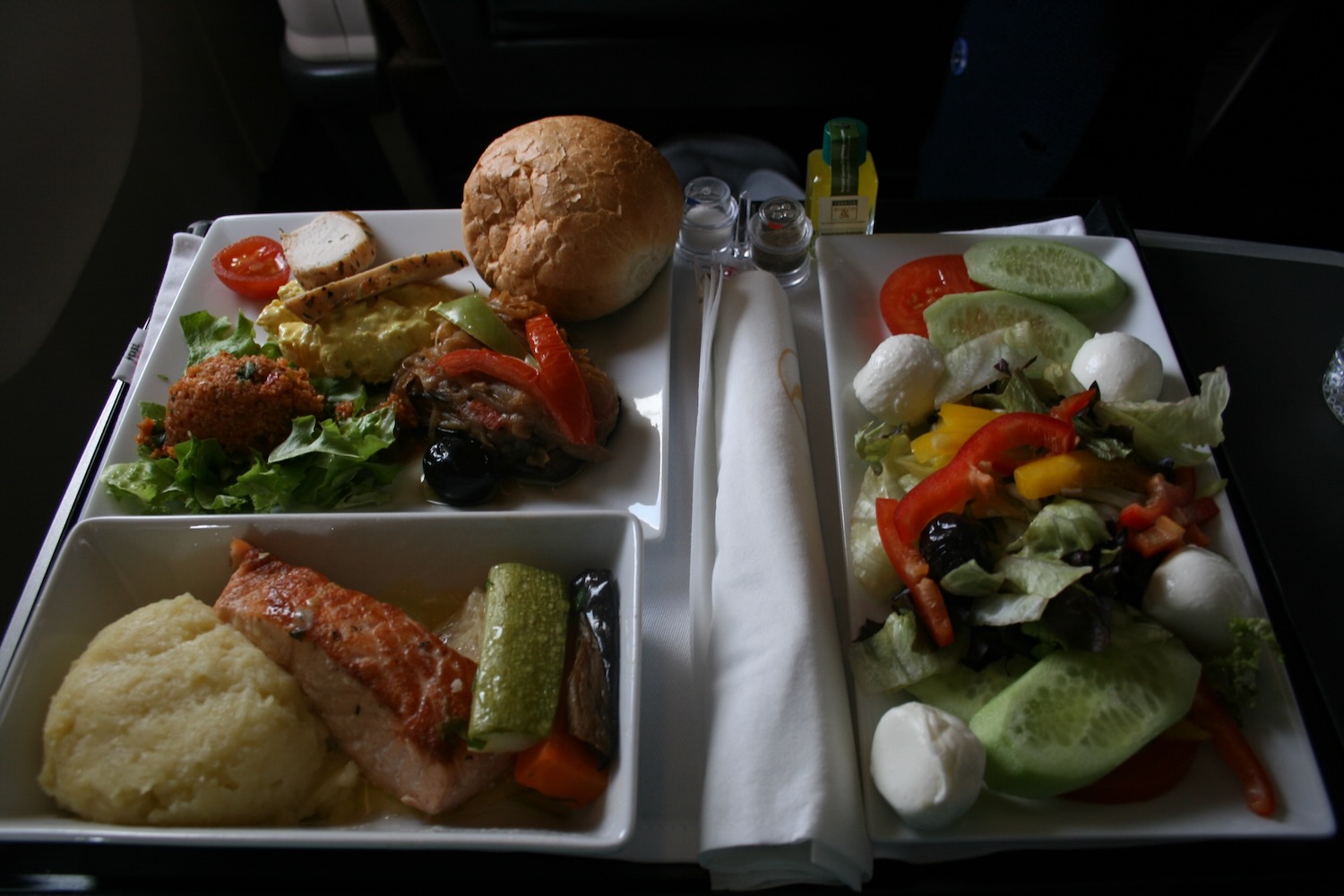 a plate of food on a tray