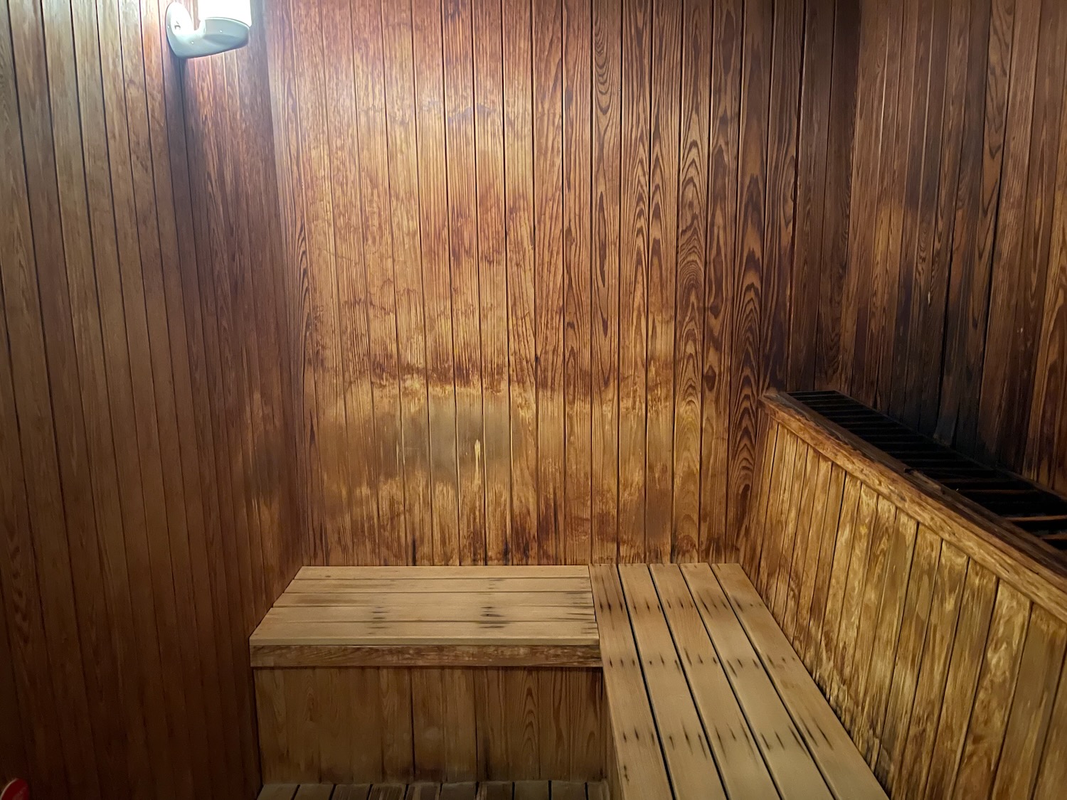 a wooden bench in a wooden room