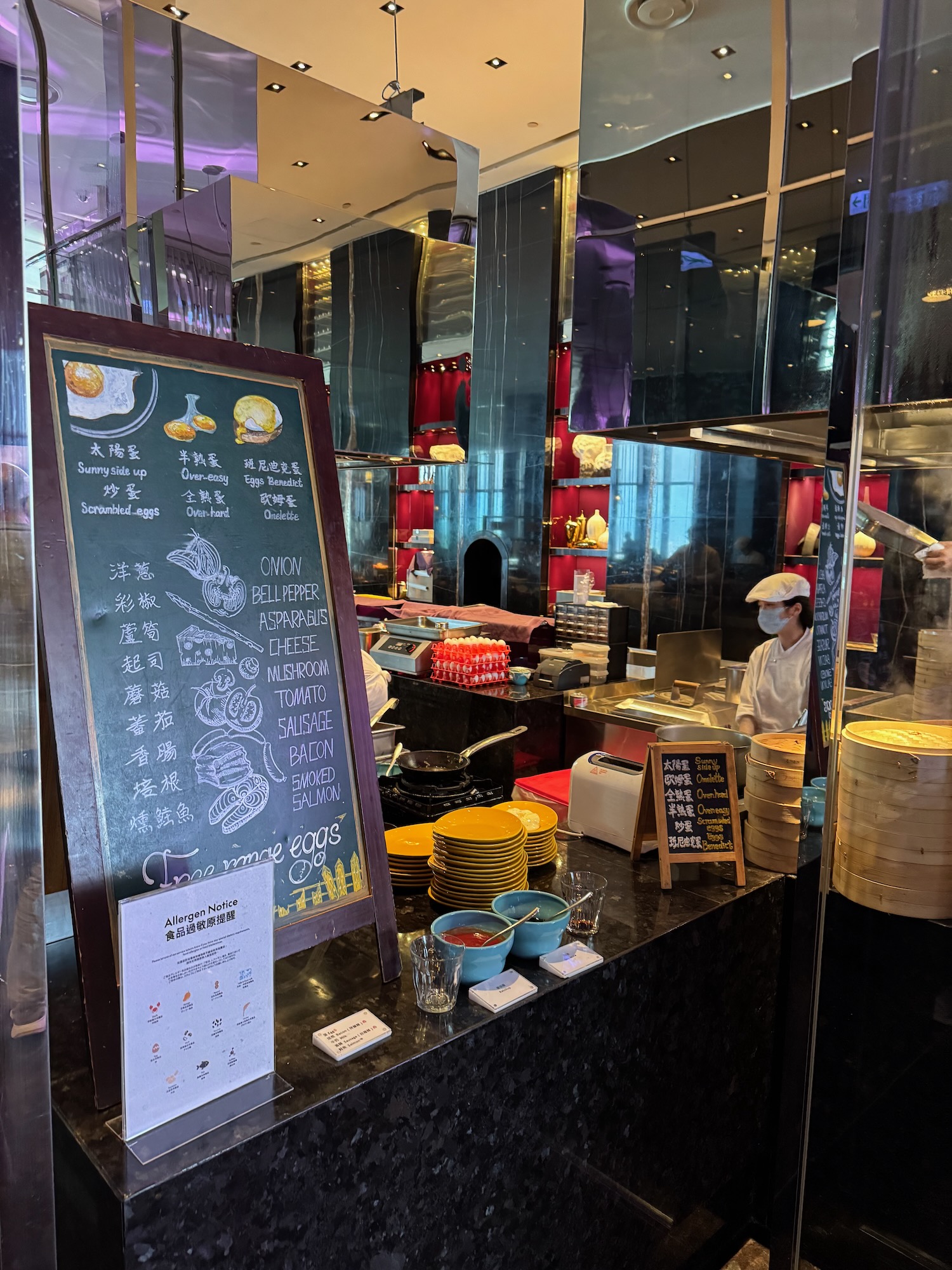 a restaurant with a menu board