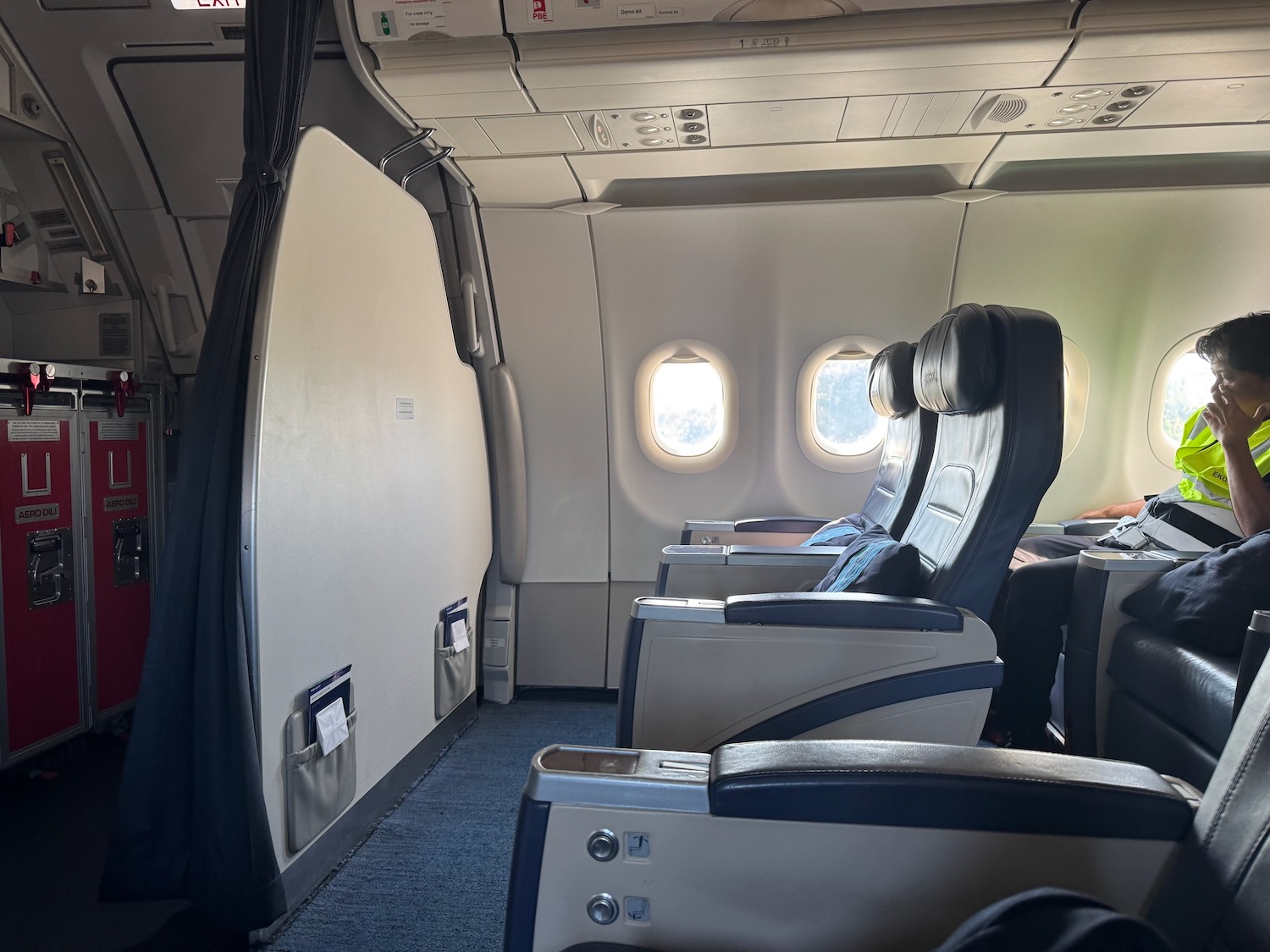 an airplane with seats and windows