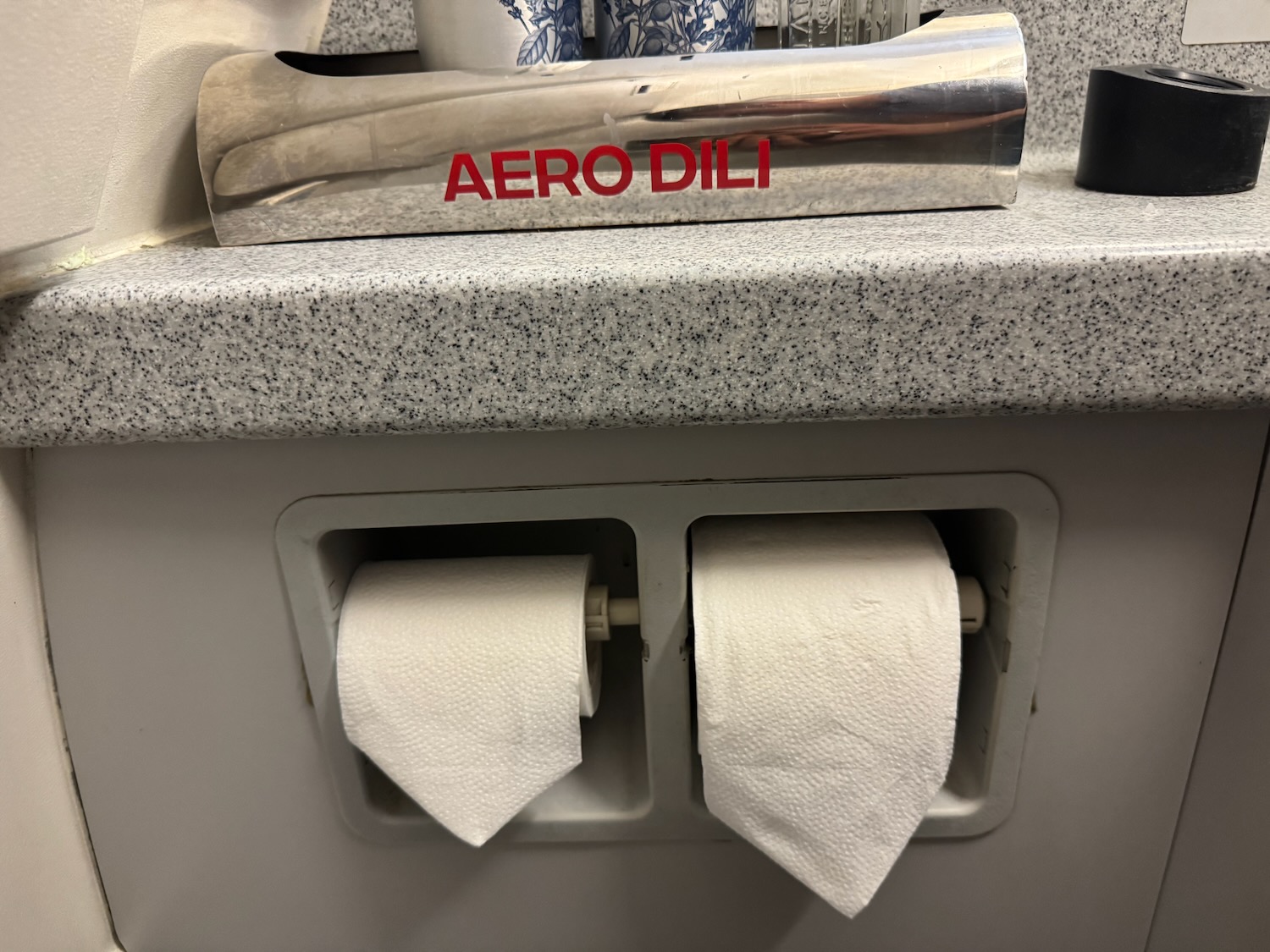 a toilet paper rolls on a counter