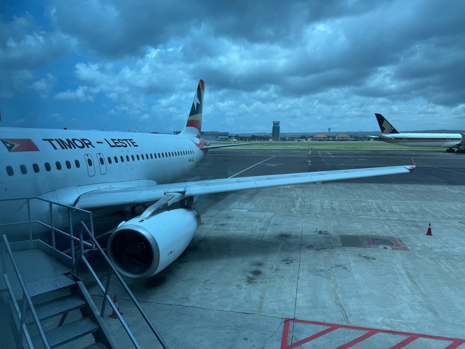 a plane parked on a runway