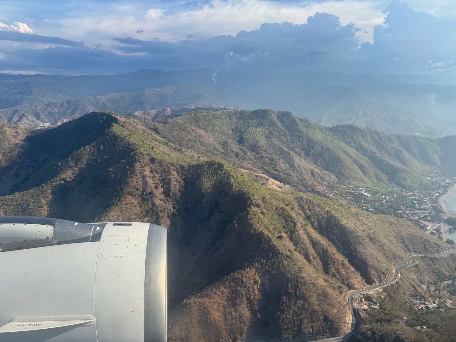 a view of a mountain range from an airplane