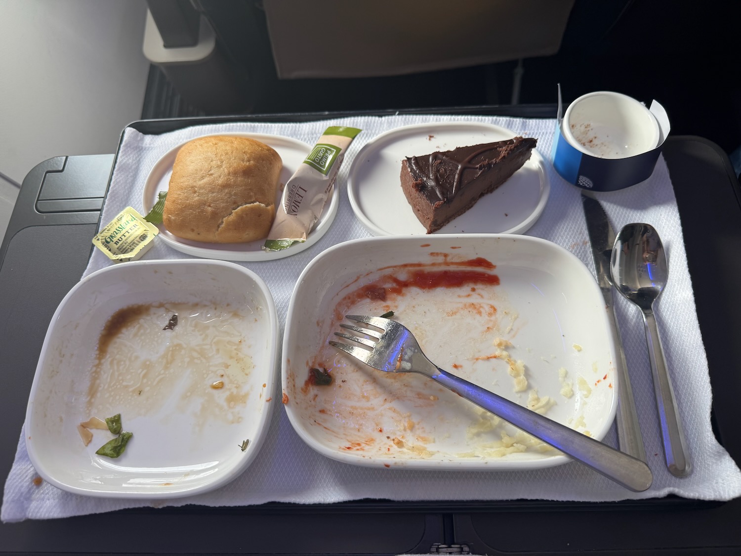 a tray of food on a plane