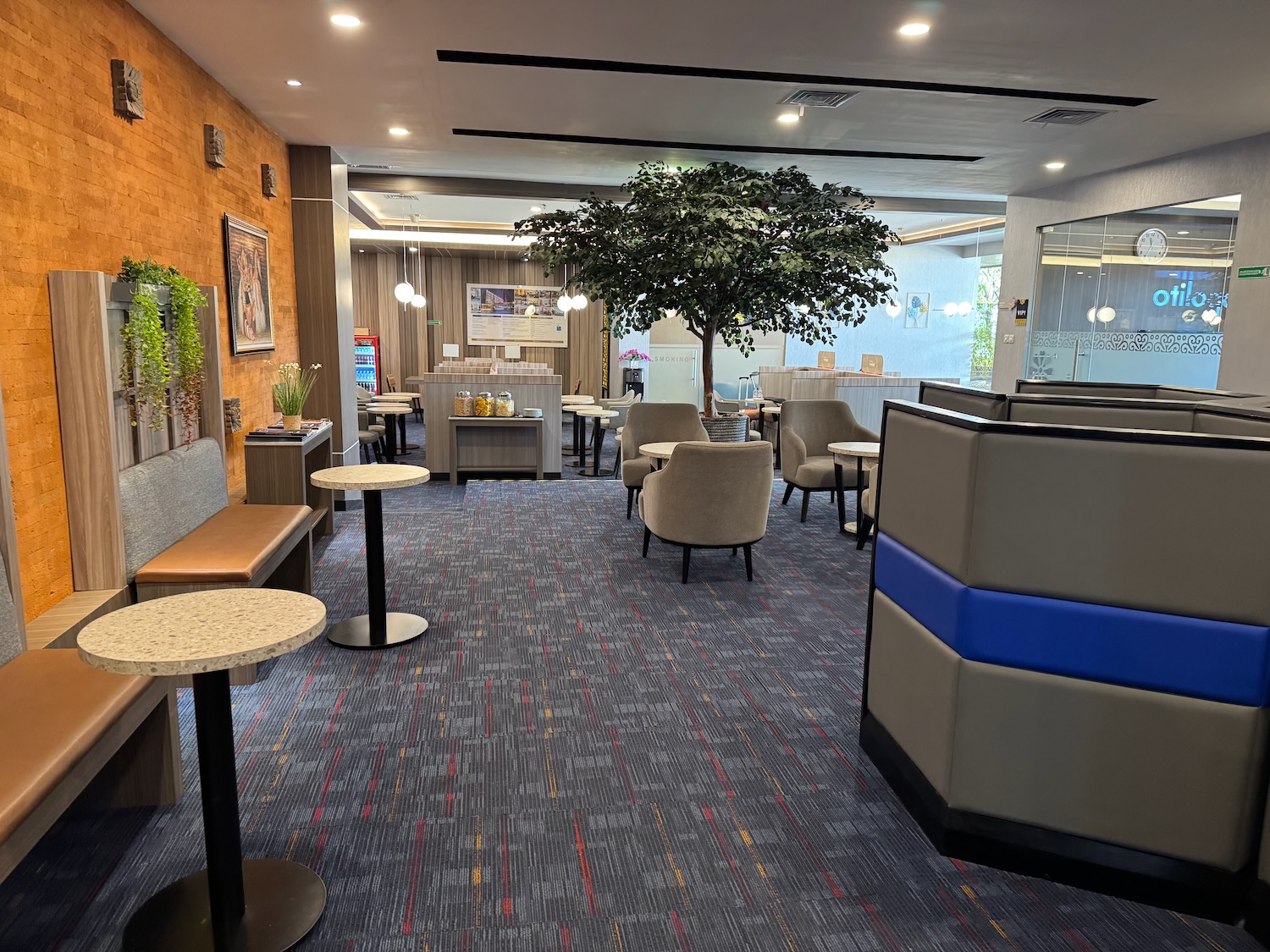 a room with tables and chairs