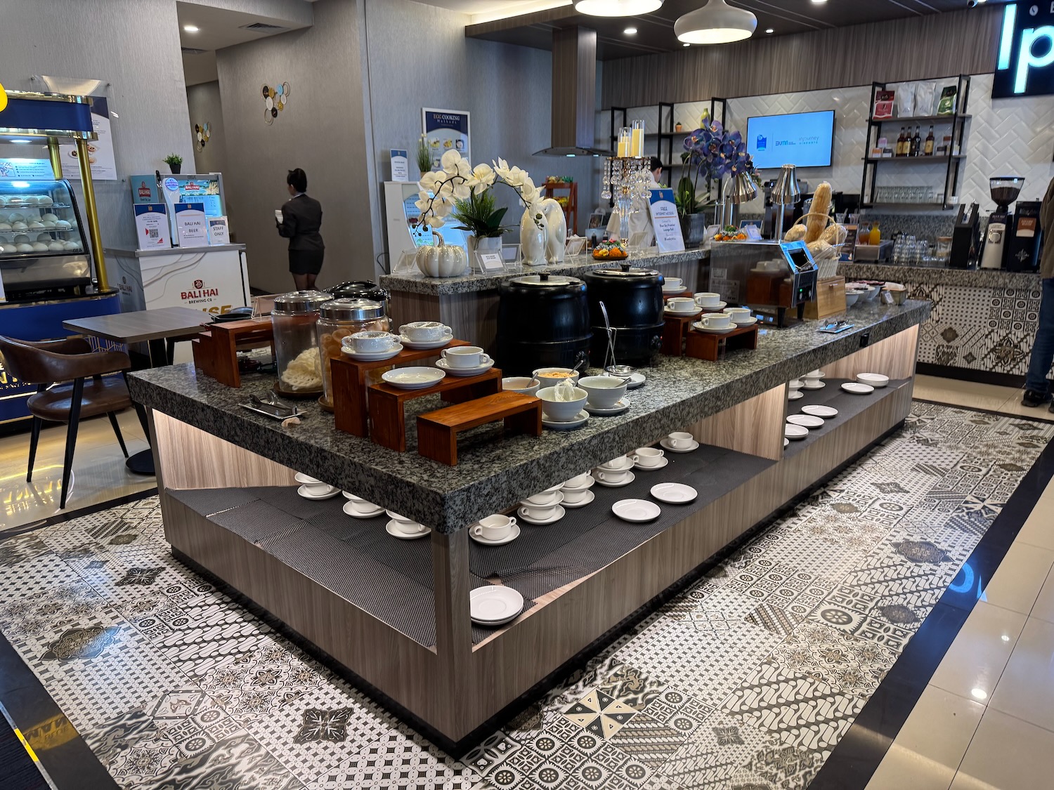 a buffet table with food on it