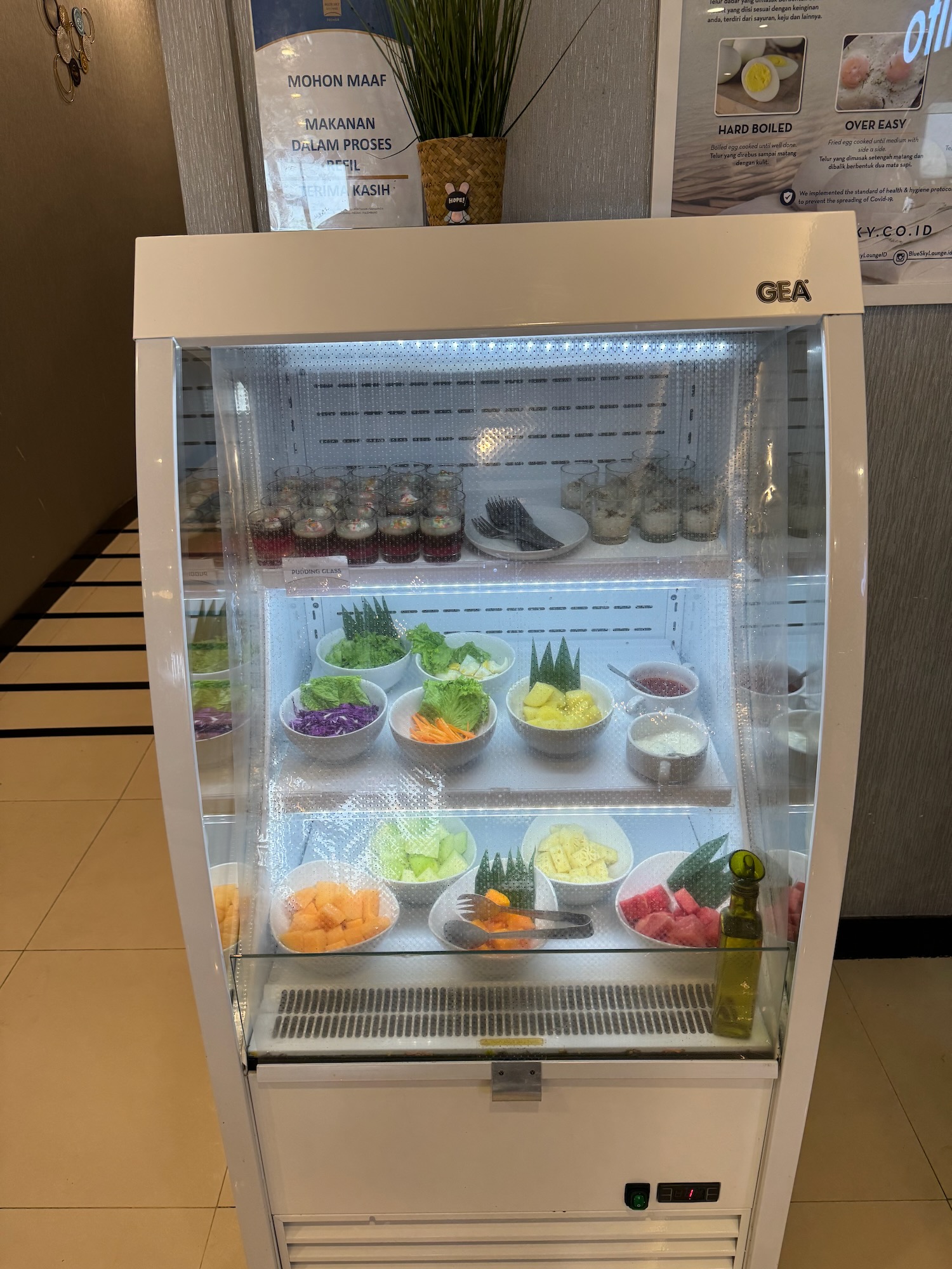 a display case with food in it