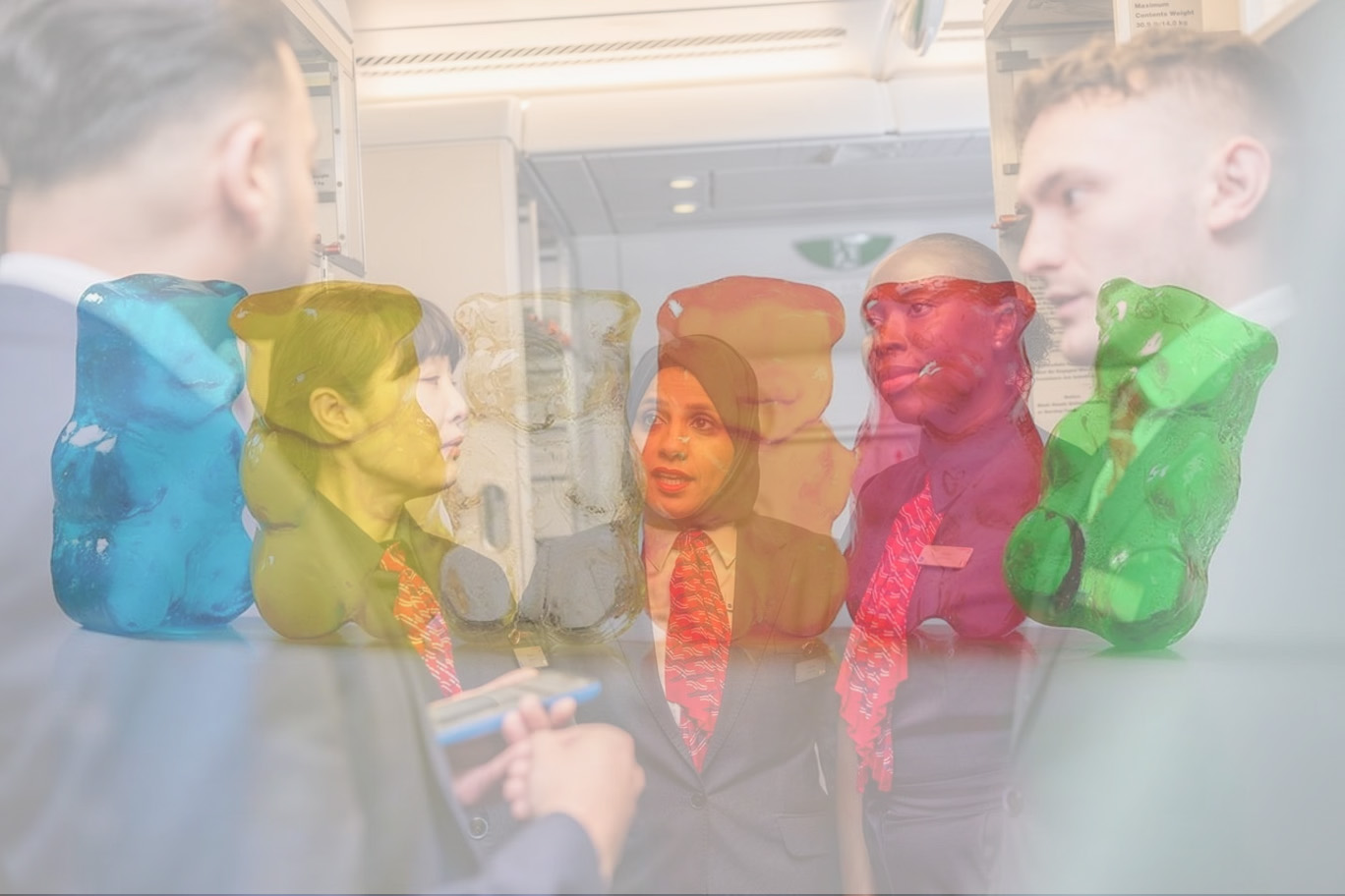 a group of people looking at a group of people