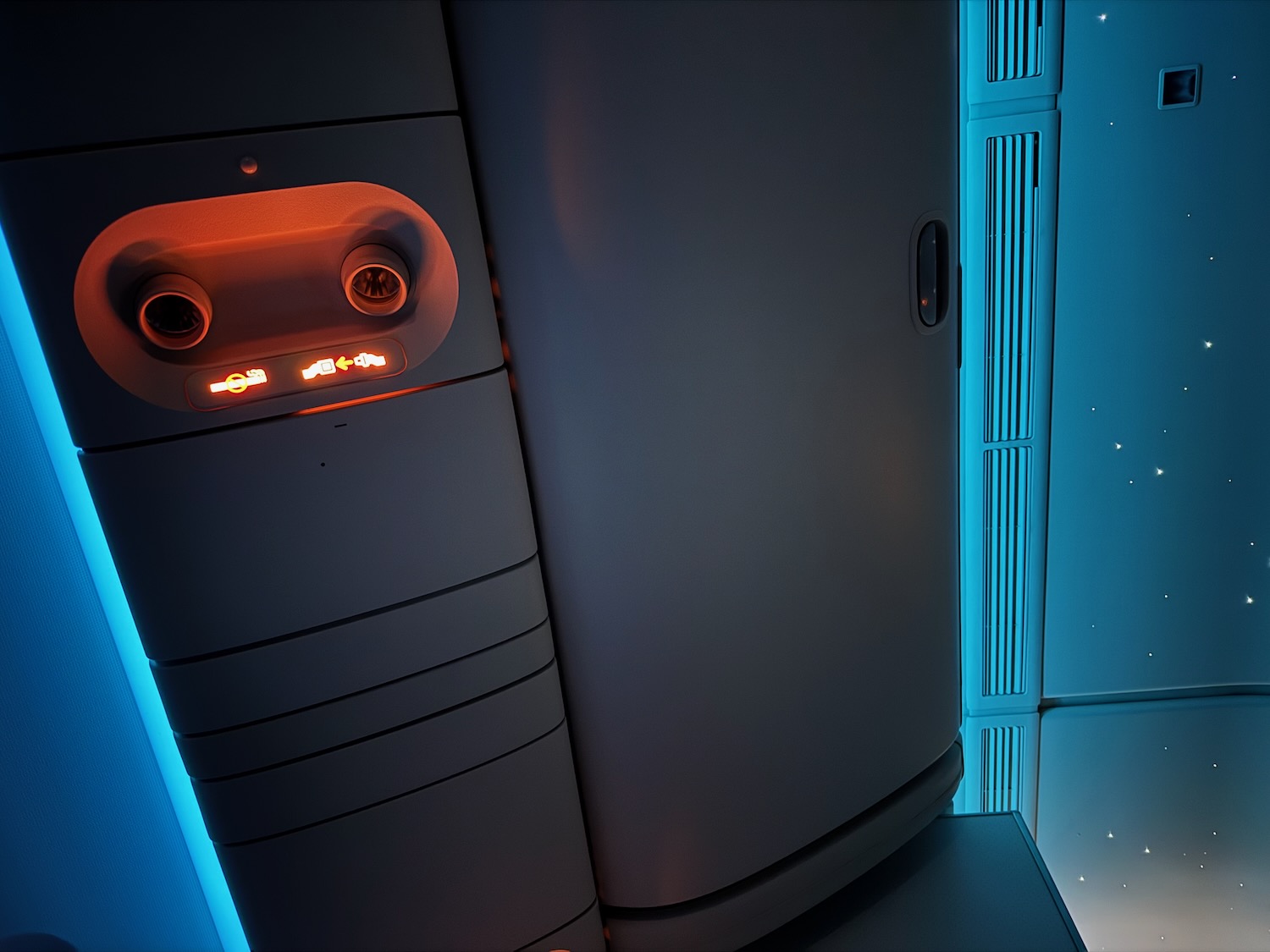 a blue light on a wall