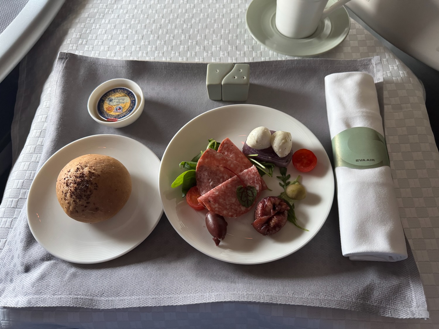 a plate of food on a tray