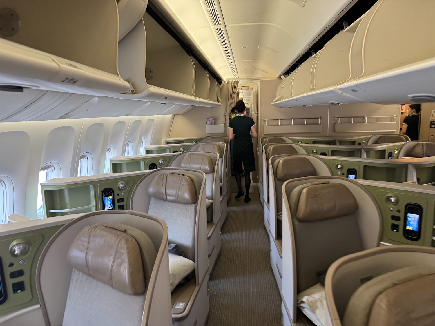 a person walking in an airplane