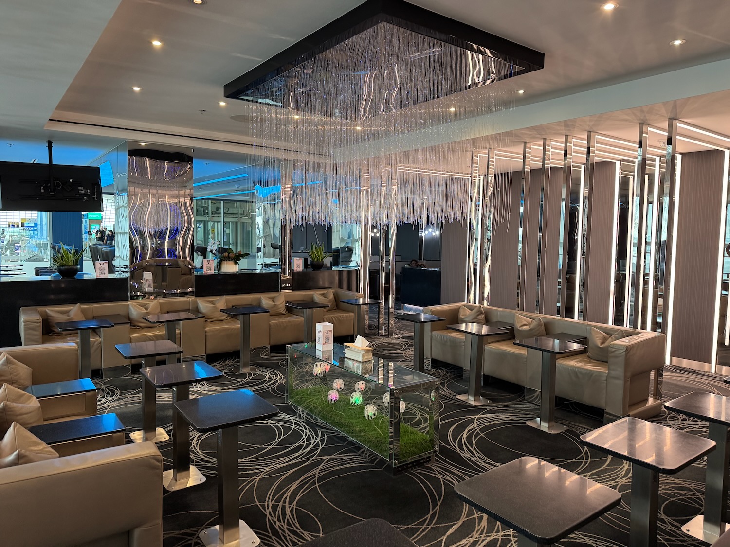 a room with tables and chairs