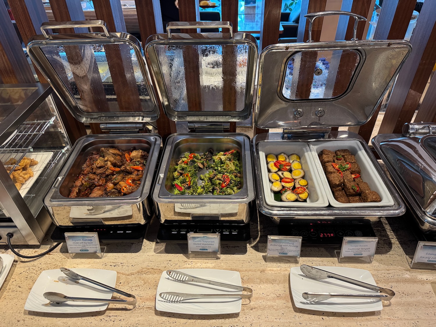 a group of food in a buffet