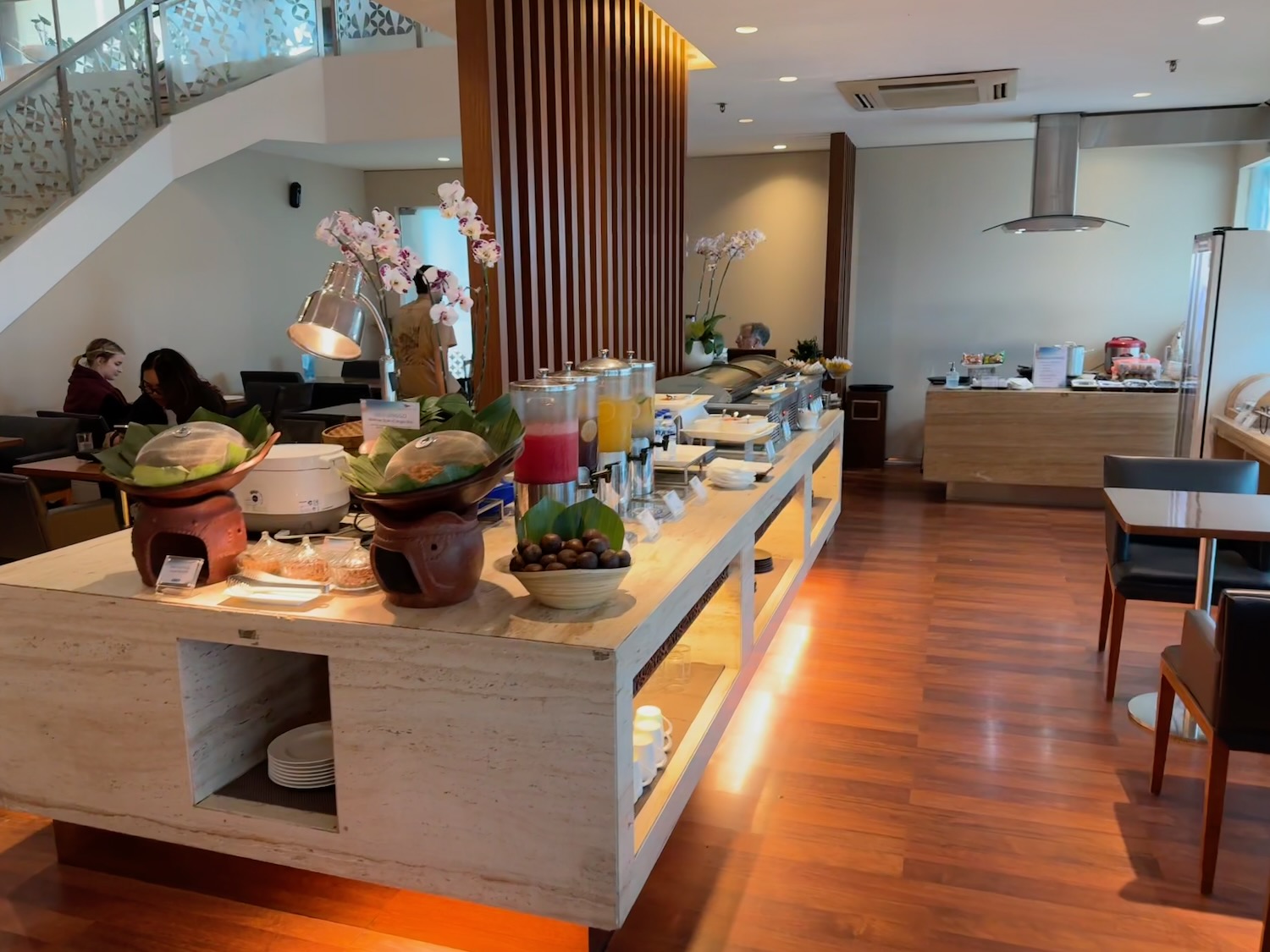 a buffet table with food on it