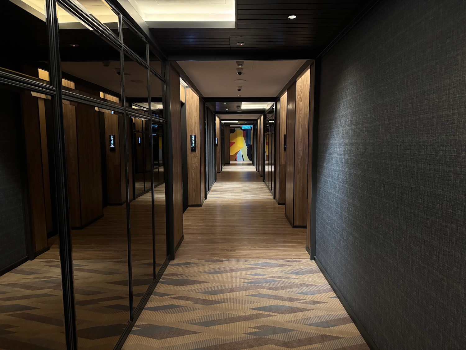 a hallway with many doors