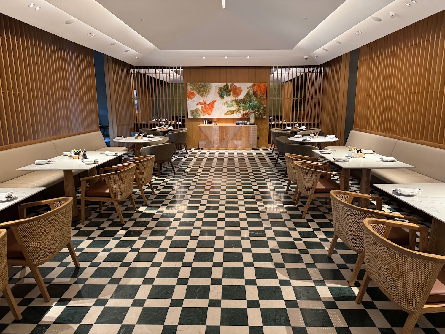 a room with tables and chairs