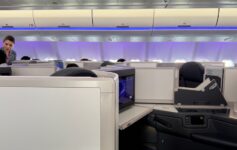 newlyweds in business class