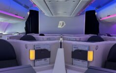 a room with seats and lights