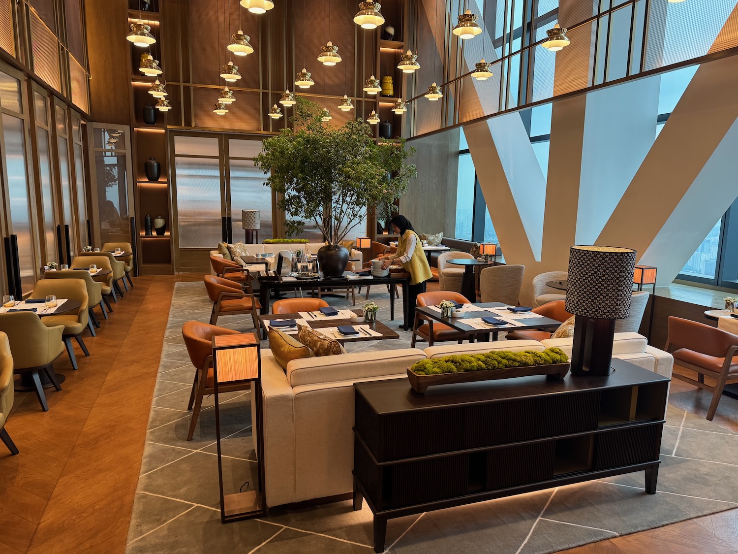 a room with tables and chairs