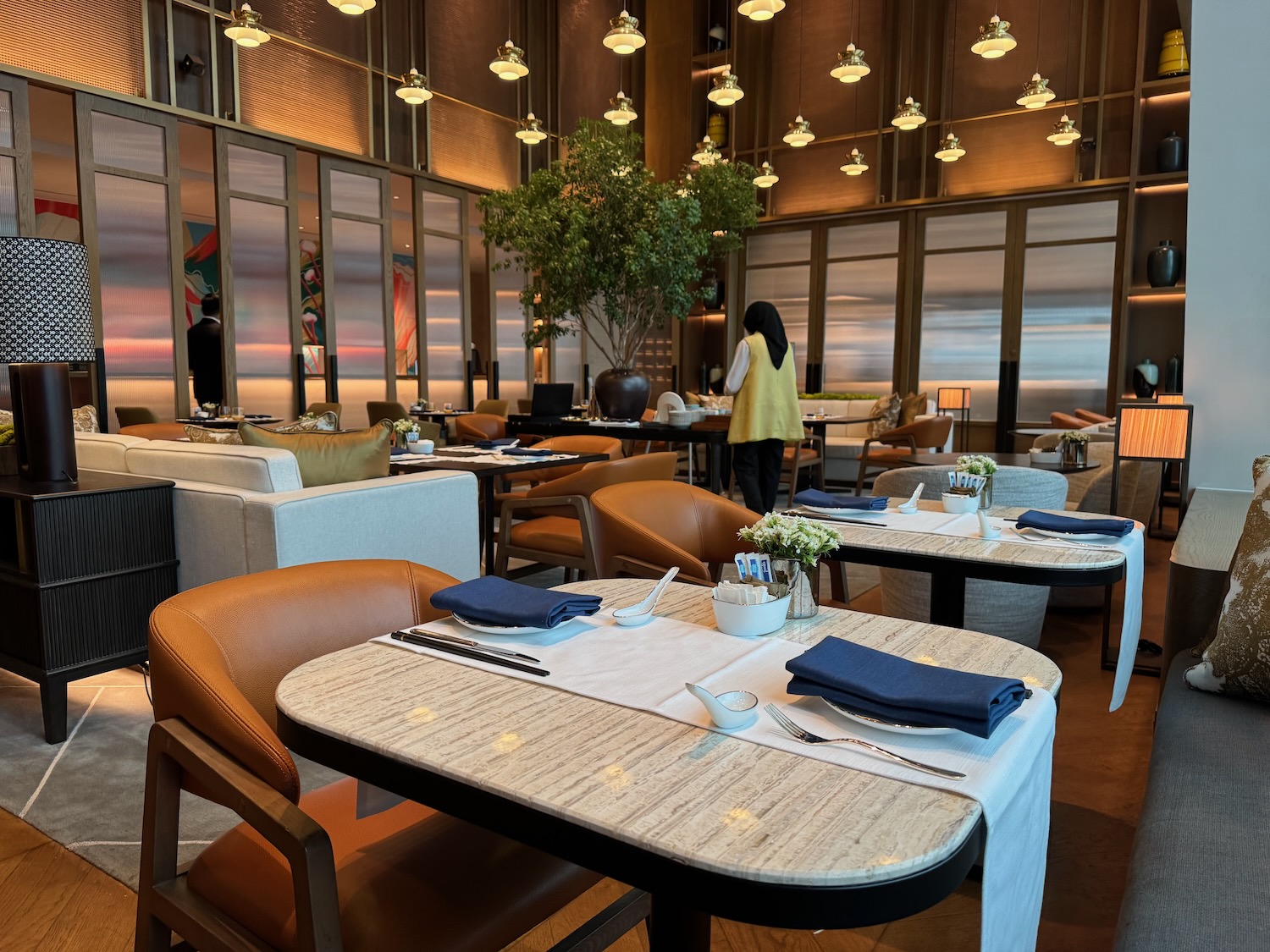 a room with tables and chairs