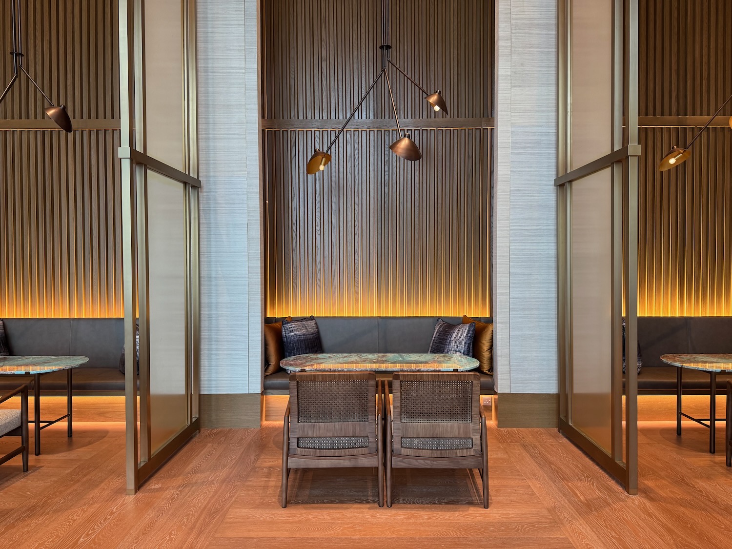 a room with a table and chairs