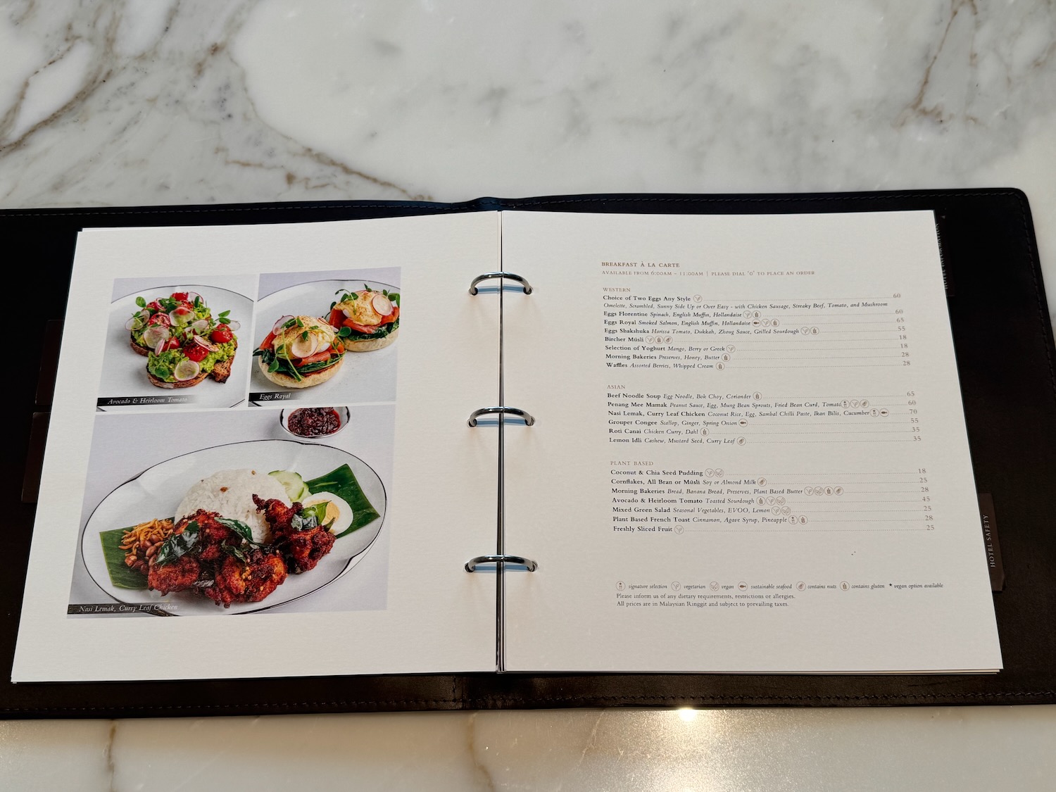 a menu in a book