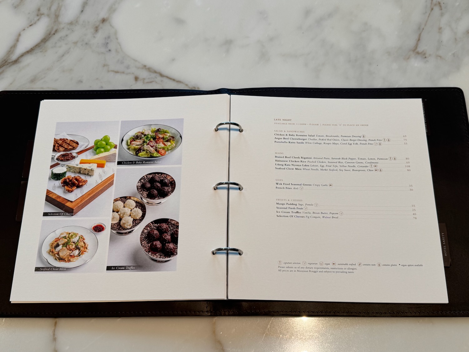 a menu in a book