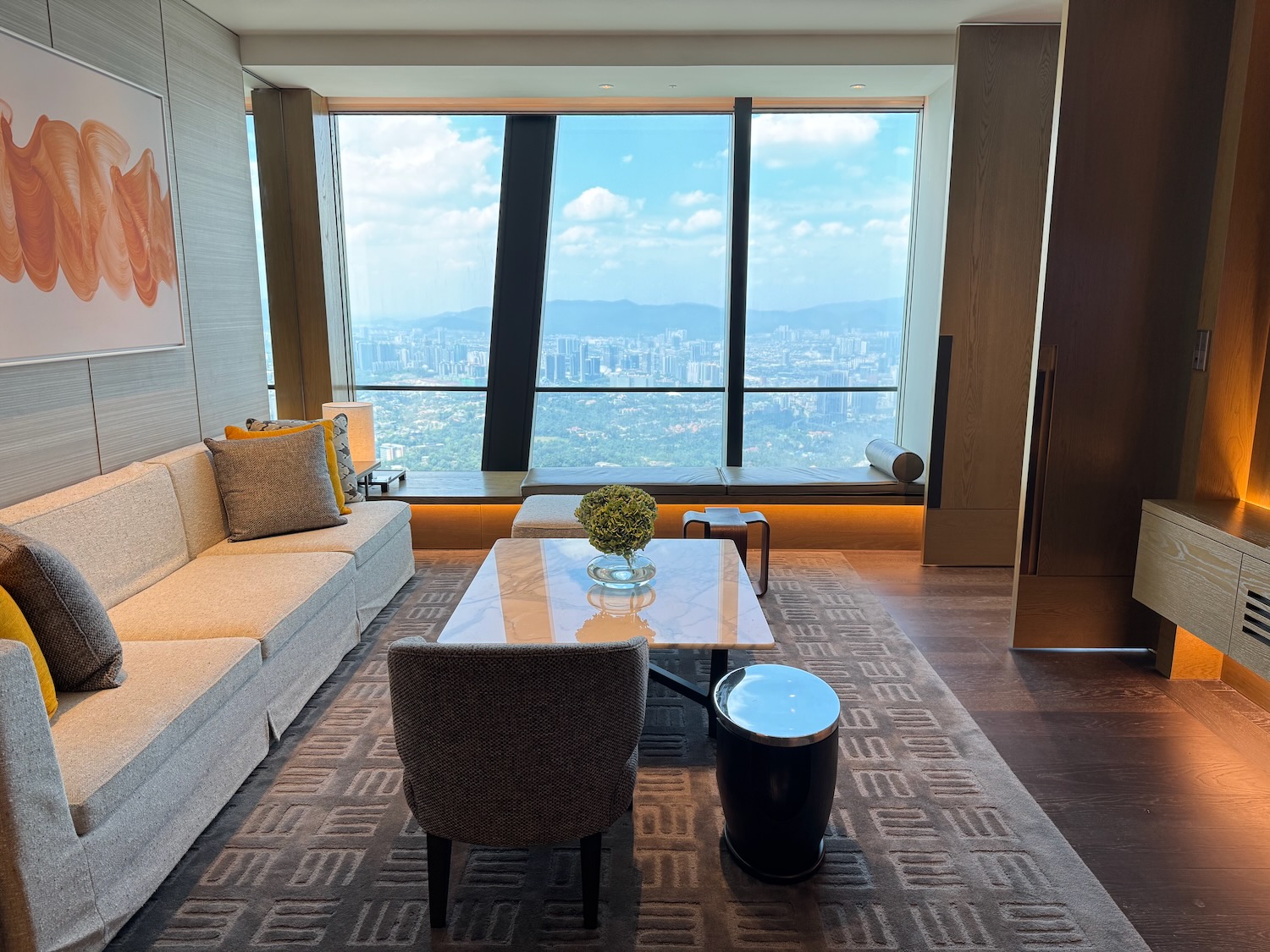 a living room with a couch and a table