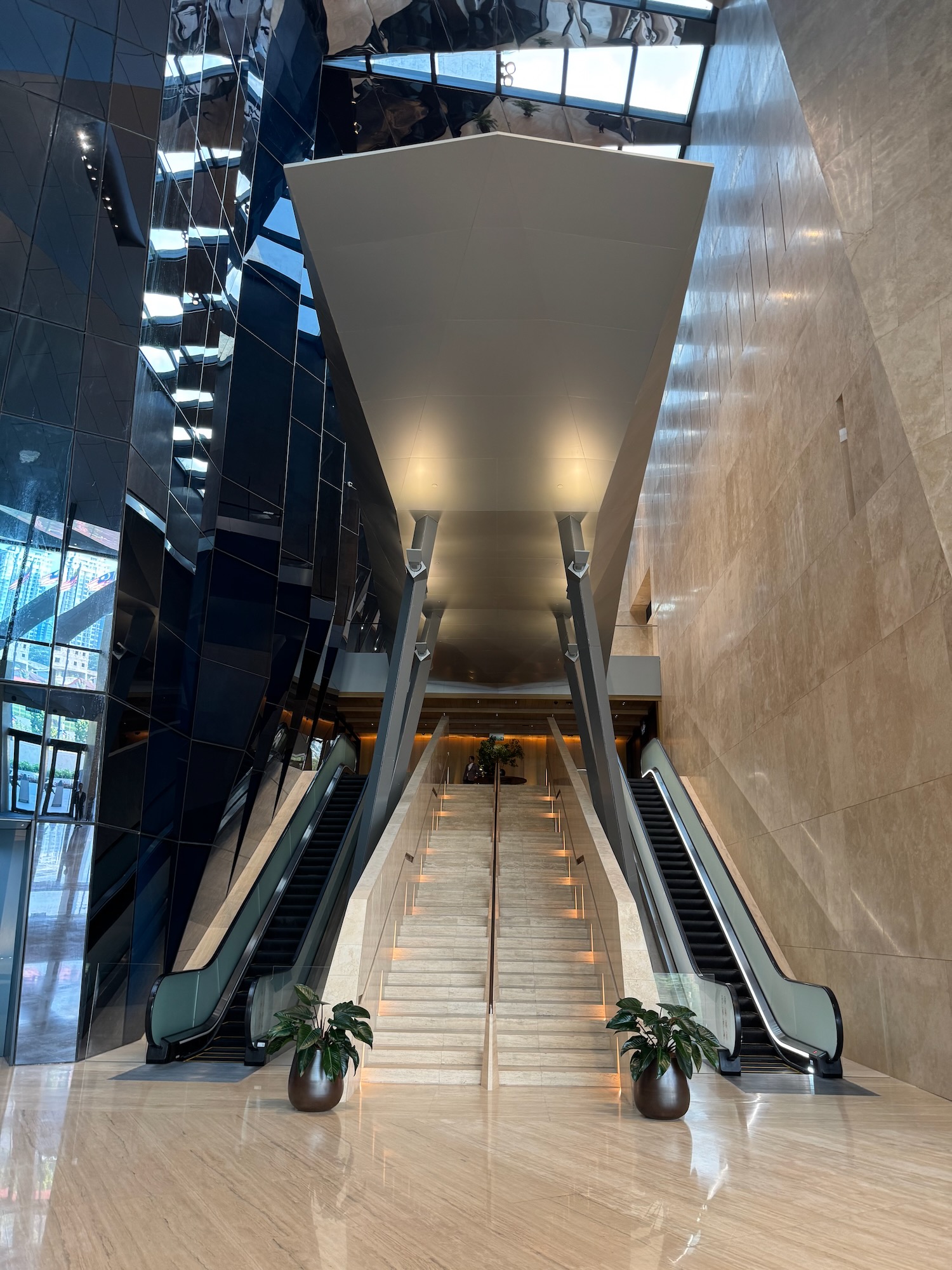 a two escalators in a building