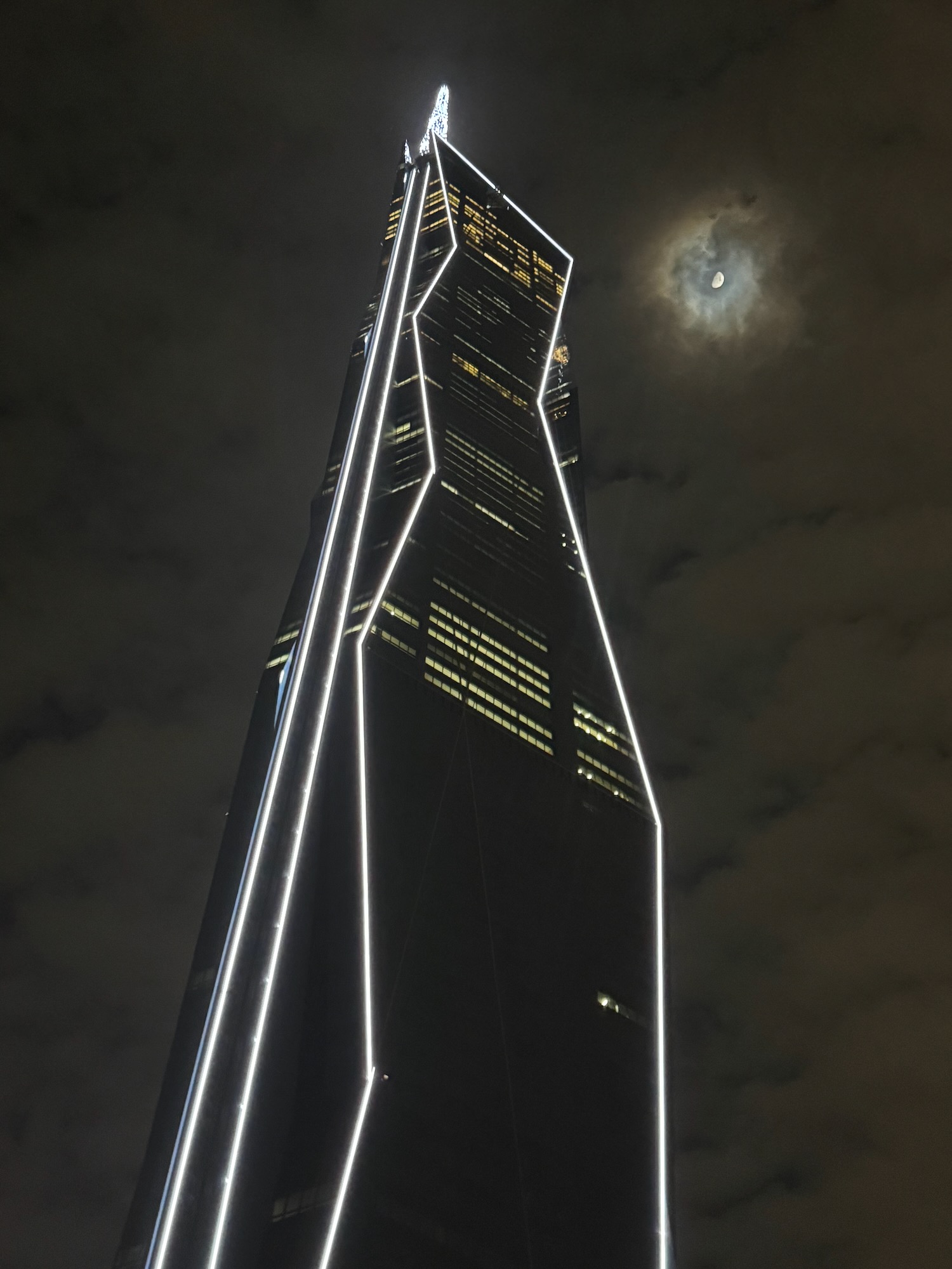 a tall building with lights